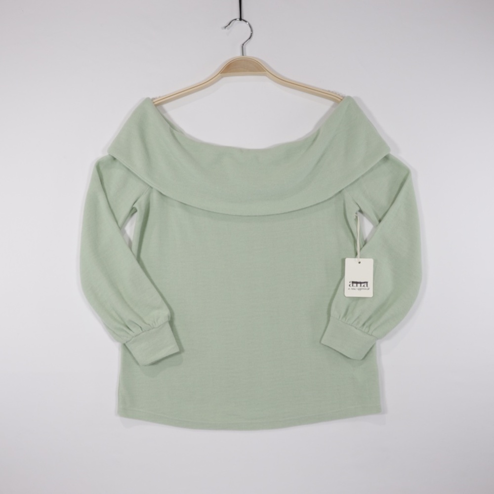 a.n.a a new approach Women's Cowl‎ Neck Long Sleeve Fleece Top Mint XLT